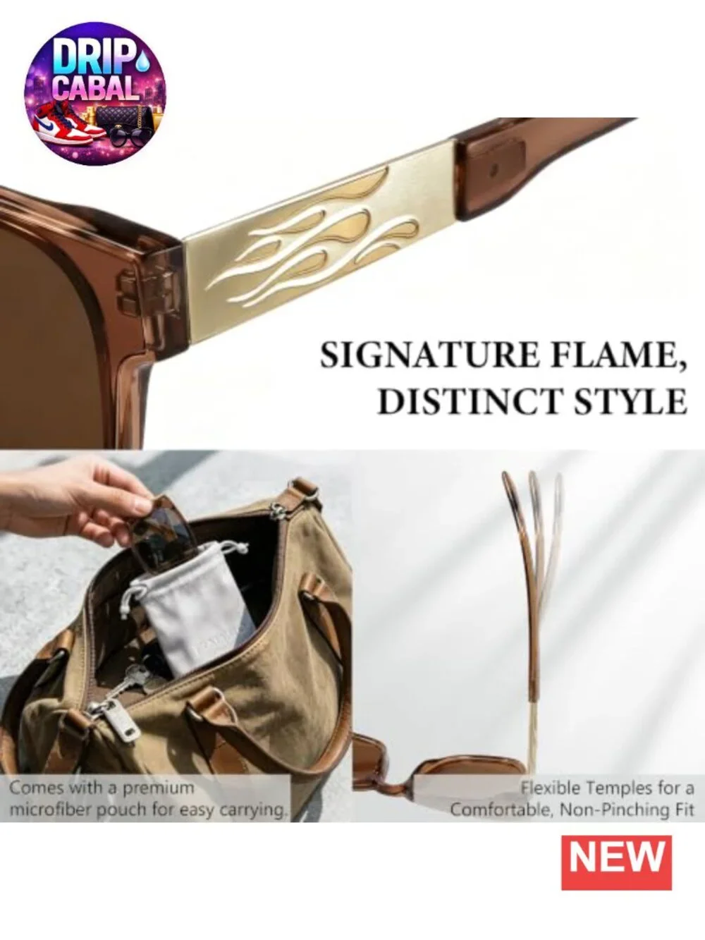 Polarized Square Sunglasses UV400 TR90 Nylon Flame Detail Driving